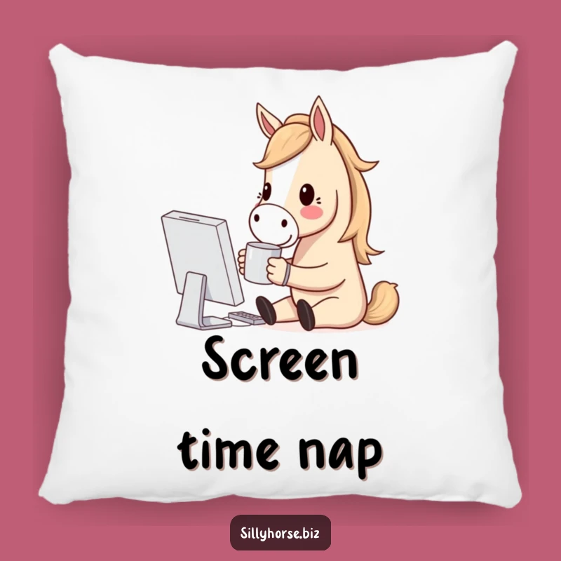 Funny Horse Coder Pillow: Cozy & Hilarious Coffee Lover Accent Pillow