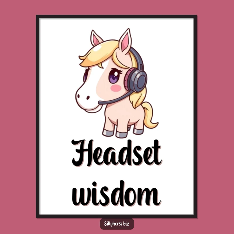 Focused Listener Funny Digital Art - Horse Headset, Instant Music Decor
