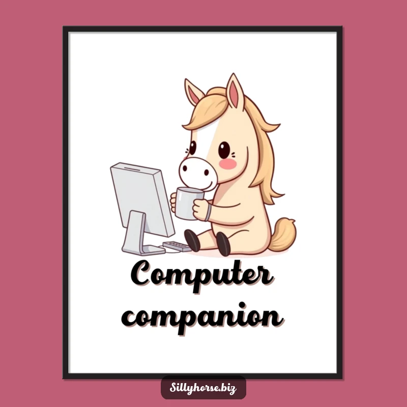 Funny Horse Coder Digital Art: Hilarious Computer Horse Wall Art Print