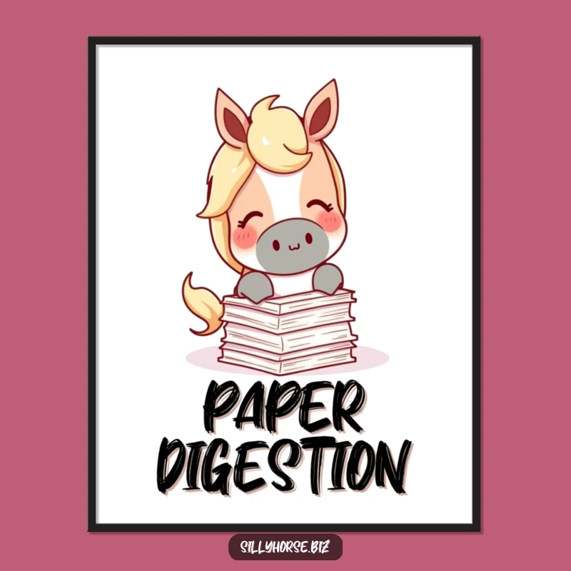 Literary Nibbler Funny Digital Art - Horse Eating Papers, Instant Bookish Decor
