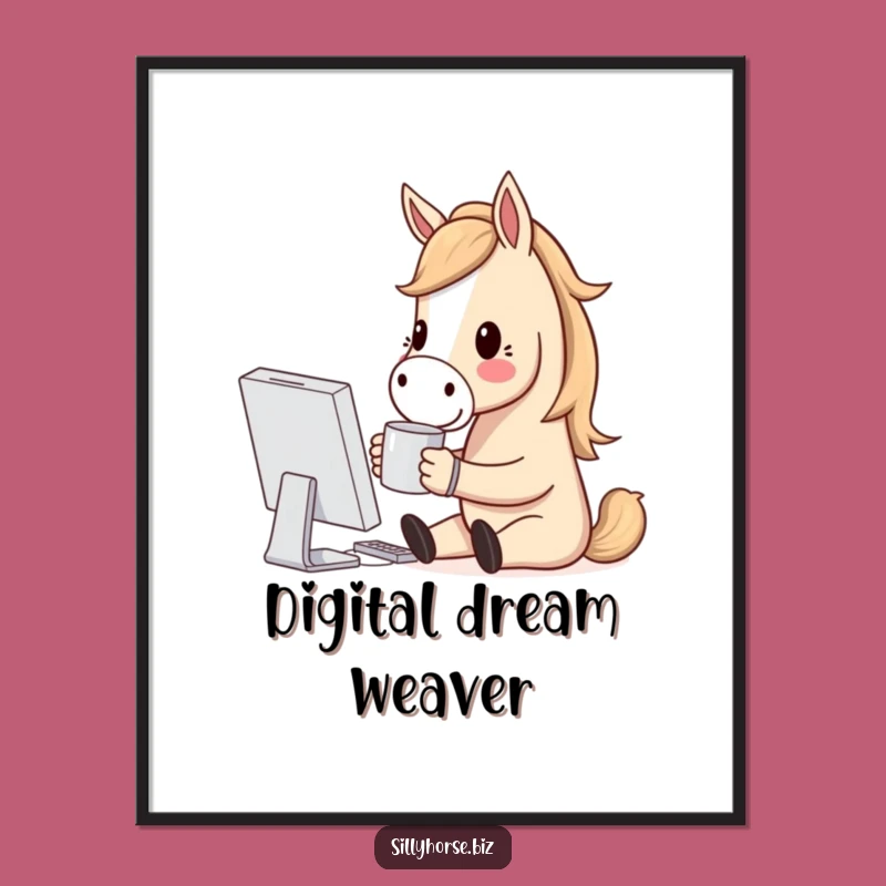 Funny Horse Coder Poster: Hilarious Computer Horse Art Print for Decor