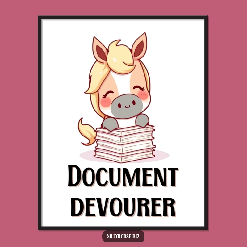 Literary Horse Funny Poster - Paper Muncher Art, Content Steed, Quirky Wall Decor