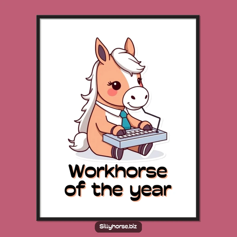 Funny Horse Typing Poster: Hilarious Office Horse Art Print for Work Decor