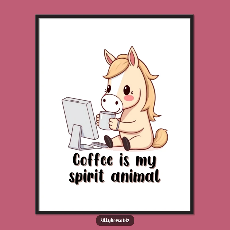 Funny Free Printable Wall Art: Coffee-Loving Horse Digital Download Art