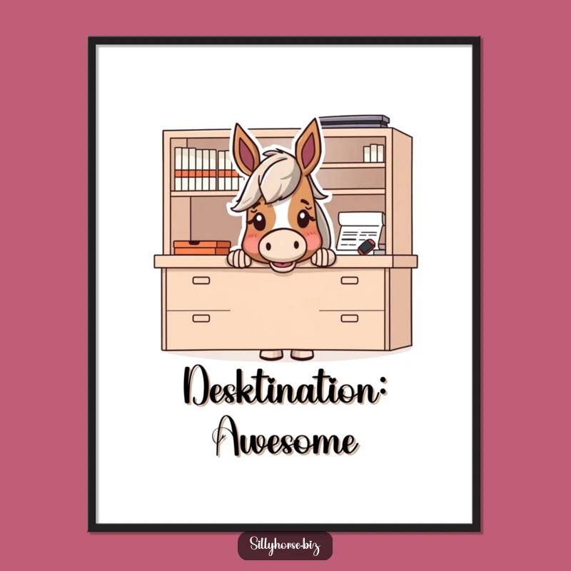 Funny Free Printable Wall Art: Desk Surprise Horse Digital Download Art