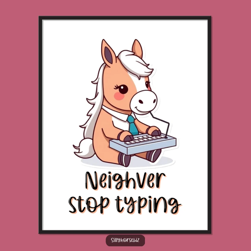 Funny Free Printable Wall Art: Busy Horse Typing Digital Download Art