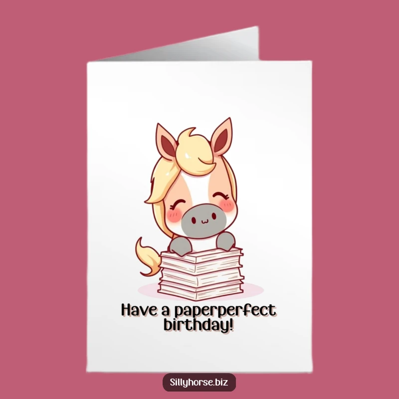 Funny Free Printable Birthday Card: Horse Eating Papers, Office Humor, Cute Downloadable Gift