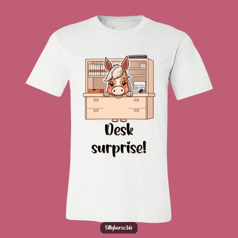 Funny Horse Desk Peek T-Shirt: Hilarious Office Prankster Horse Graphic Tee